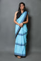 Turquoise & Blue Mul Cotton Printed Saree with Blouse Piece