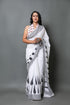 White & Black Handblock Border Print Mul Cotton Saree with Blouse Piece