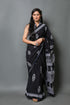 Black Block Butta Print Mul Cotton Saree with Blouse Piece