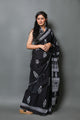 Black Block Butta Print Mul Cotton Saree with Blouse Piece