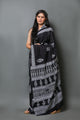 Black Block Butta Print Mul Cotton Saree with Blouse Piece