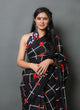 Black Print Mul Cotton Saree with Blouse Piece