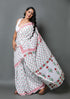 White & Red Hand Block Butti Print Mul Cotton Saree with Blouse Piece