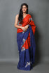 Blue & Orange Titali Block Print Mul Cotton Saree with Blouse Piece
