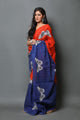 Blue & Orange Titali Block Print Mul Cotton Saree with Blouse Piece