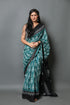 Bottle Green Block Print Mul Cotton Saree with Blouse Piece
