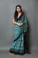 Bottle Green Block Print Mul Cotton Saree with Blouse Piece