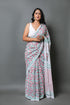 White & Red Jaal Hand Block Print Mul Cotton Saree with Blouse Piece