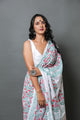 White & Red Jaal Hand Block Print Mul Cotton Saree with Blouse Piece