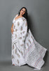 White Hand Block Butta Print Mul Cotton Saree with Blouse Piece