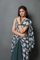 Bottle Green Buddha Print Mul Cotton Saree with Blouse Piece