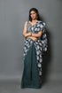 Bottle Green Buddha Print Mul Cotton Saree with Blouse Piece