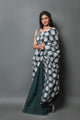 Bottle Green Buddha Print Mul Cotton Saree with Blouse Piece