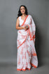 White & Orange Hand Block Butta Mul Cotton Saree with Blouse Piece