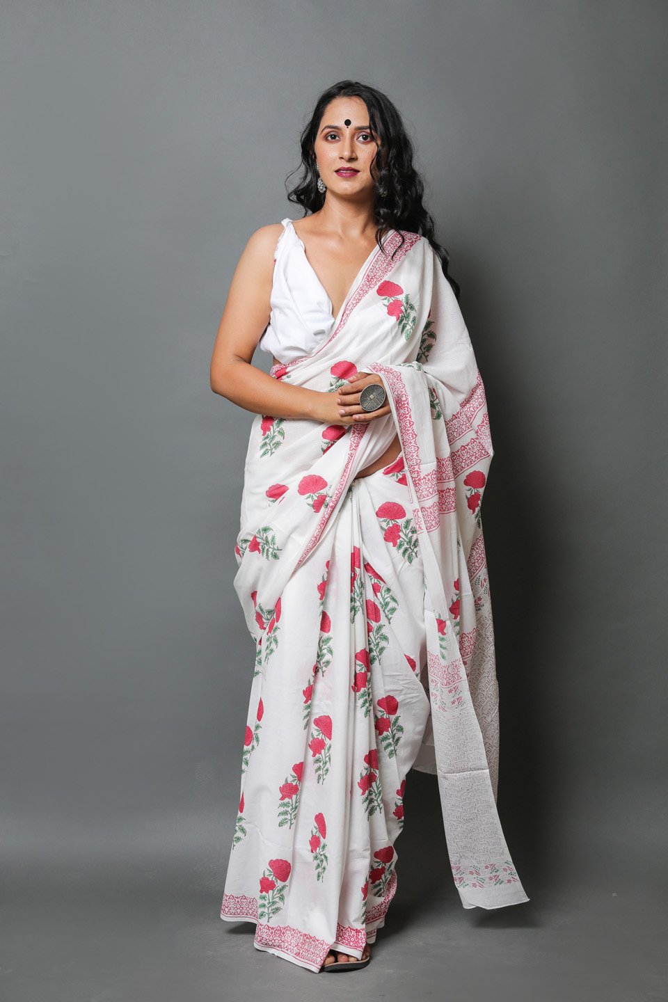 Rosepink 🌺 Hand painted Rose-Pink organza saree with hand painted cherry  red roses on it. Enhanced with gota hand embroidery Shopn... | Instagram