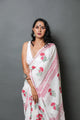 White & Pink Hand Block Butta Print Mul Cotton Saree with Blouse Piece
