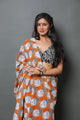 Mustard Buddha Block Print Mul Cotton Saree with Blouse Piece