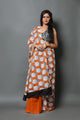 Mustard Buddha Block Print Mul Cotton Saree with Blouse Piece