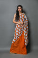 Mustard Buddha Block Print Mul Cotton Saree with Blouse Piece