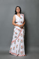 White Daisy Hand Block Butta Print Mul Cotton Saree with Blouse Piece