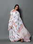 White Daisy Hand Block Butta Print Mul Cotton Saree with Blouse Piece