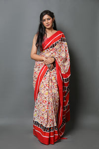 Beige Patola Print Mul Cotton Saree with Blouse Piece