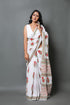 White Rose Hand Block Butta Print Mul Cotton Saree with Blouse Piece