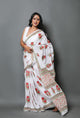 White Rose Hand Block Butta Print Mul Cotton Saree with Blouse Piece