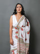 White Rose Hand Block Butta Print Mul Cotton Saree with Blouse Piece