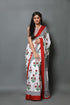 White Poppy Hand Block Butta Print Mul Cotton Saree with Blouse Piece