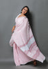White & Pink Hand Block Butti Print Mul Cotton Saree with Blouse Piece