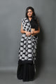 Black Buddha Block Print Mul Cotton Saree with Blouse Piece