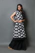 Black Buddha Block Print Mul Cotton Saree with Blouse Piece