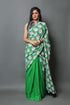 Green Buddha Block Print Mul Cotton Saree with Blouse Piece