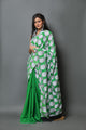 Green Buddha Block Print Mul Cotton Saree with Blouse Piece