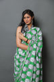 Green Buddha Block Print Mul Cotton Saree with Blouse Piece