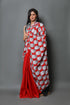 Red Buddha Block Print Mul Cotton Saree with Blouse Piece