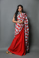 Red Buddha Block Print Mul Cotton Saree with Blouse Piece