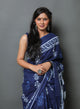 Blue Discharge Print Mul Cotton Saree with Blouse Piece