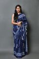 Blue Discharge Print Mul Cotton Saree with Blouse Piece