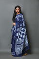 Blue Discharge Print Mul Cotton Saree with Blouse Piece
