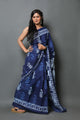 Blue Discharge Print Mul Cotton Saree with Blouse Piece