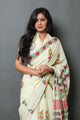 Light Yellow Handblock Butta Print Mul Cotton Saree with Blouse Piece