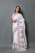 White Mughal Hand Block Butta Print Mul Cotton Saree with Blouse Piece
