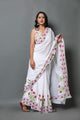 White Mughal Hand Block Butta Print Mul Cotton Saree with Blouse Piece