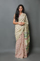 Off-white Duck Hand Block Butti Print Mul Cotton Saree with Blouse Piece