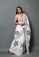White Lily Hand Block Butta Print Mul Cotton Saree with Blouse Piece