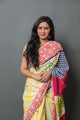 Yellow Hand Block Print Mul Cotton Saree with Blouse Piece