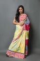 Yellow Hand Block Print Mul Cotton Saree with Blouse Piece