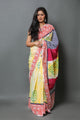 Yellow Hand Block Print Mul Cotton Saree with Blouse Piece